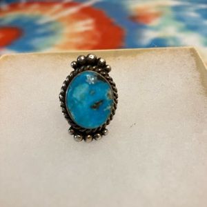 Vintage Navajo Turquoise Ring Sz 5 Sterling by Mary Ann Spencer Hand Stamped